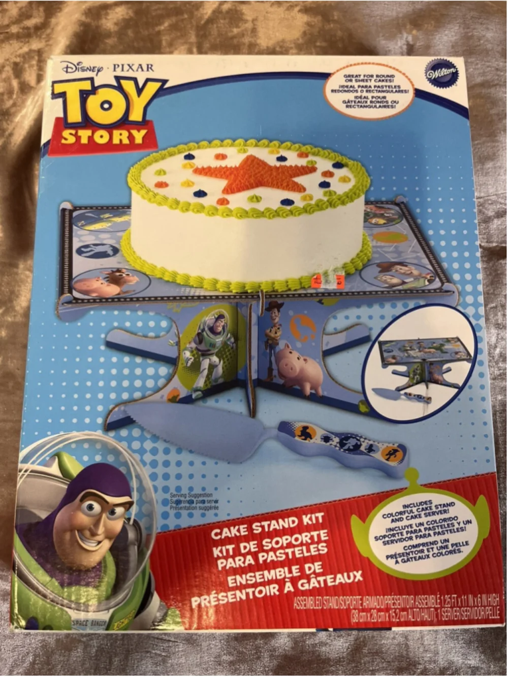 New Disney Toy Story Cake Stand Kit Kids Party Cakes Holder Plate Square Buzz